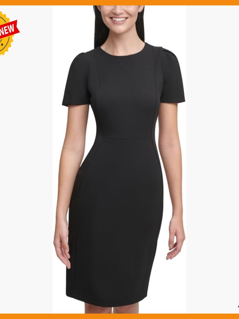 Short Sleeve Knee Length Sheath Dress With Button Details And Back Zipper